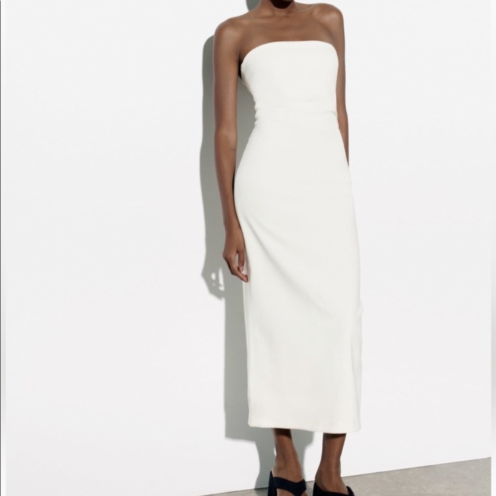 Zara Strapless White Midi Dress